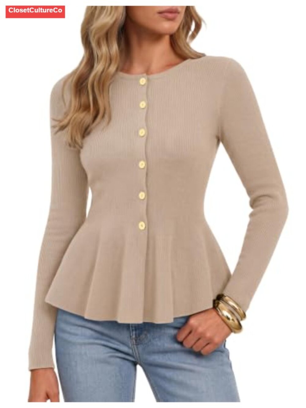 Women's Lightweight Peplum Cardigan Sweater Button Down Ribbed Knit